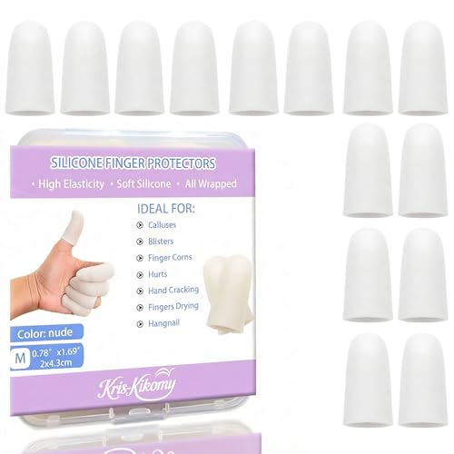 14pcs Gel Finger Protectors Finger Cots Silicone Fingertips Protection - Thumb Protection, Ideal for Trigger, Arthritis, Cracking, Blisters, Callus, Hangnail & Pain Relief (White) | Finger Protectors Ideal for Trigger, Arthritis, Cracking, Blisters, Callu