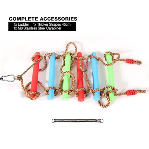 RedSwing Rope Ladder and Pro 3-in-1 Disc Swing Seat Combo, Climbing Ladders for Swingset, Hanging Rope Ladder with Strap and Snap Hook, Great for Play Set, Outdoor, Tree House, Playground - color: Light Green + Rainbow