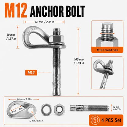 304 Stainless Steel Climbing Anchor Bolt, 30KN Rock Climbing Bolt Hanger, Heavy Duty Climbing Fastening Bolt, Climb Fastening Bolt Safe Fixed Point, 4 Set Rock Climbing Holds