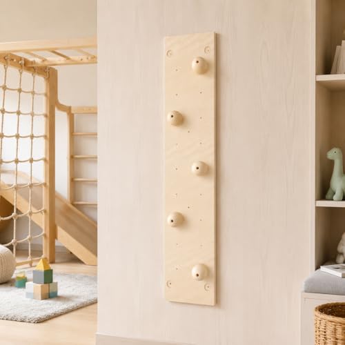 Kids Climbing Wall Panel, Wood Swedish Ladder Climbing Wall Panel 1.22m × 2.44m, Indoor Home Use Bouldering Wall for Physical Training, Grip Sphere Board