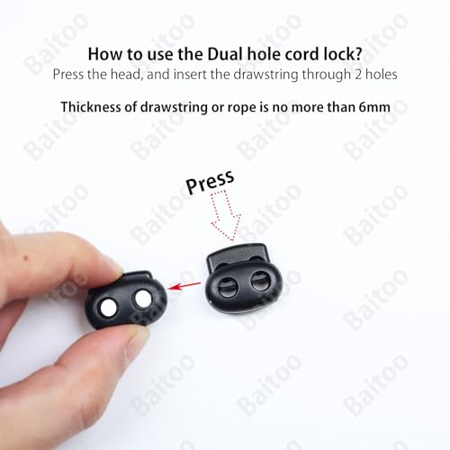 Toggles for Drawstrings,Double and Single Hole Spring Cord Locks Toggles Cord Plastic Ends Stopper for Paracord Rope - style: B2: Dual Hole-6mm-14pcs