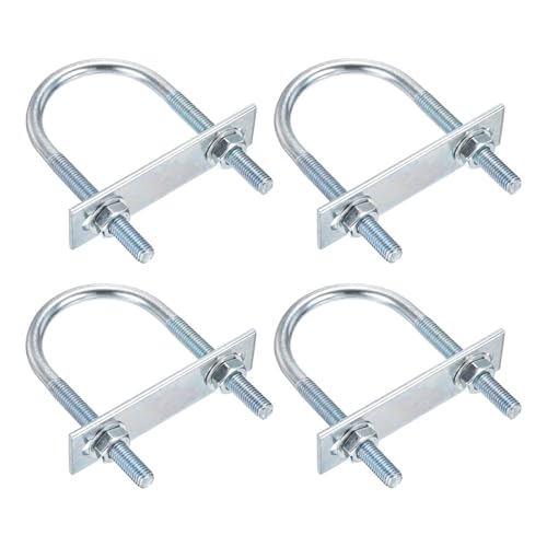 DTGN M8x50x100mm U Bolts Round Kit - 4Set - Carbon Steel U-Bolt Kit with Nuts, Washers, Frame Plate - Good for Pipe, Trailer, Automotive, Leaf Spring Fastener - size: M8x50x100mm