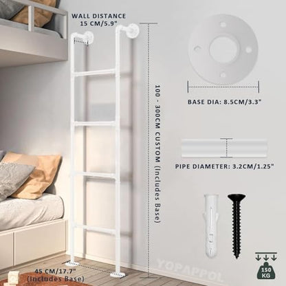 Floor-Standing Metal Ladder for Bunk Bed, Industrial Iron Pipe Attic Loft Ladder with Kit, Non Slip Emergency Egress Ladder Loads 330lbs, for Dorm,Library,Deck,RV(137cm/5 - size: 137cm/54in