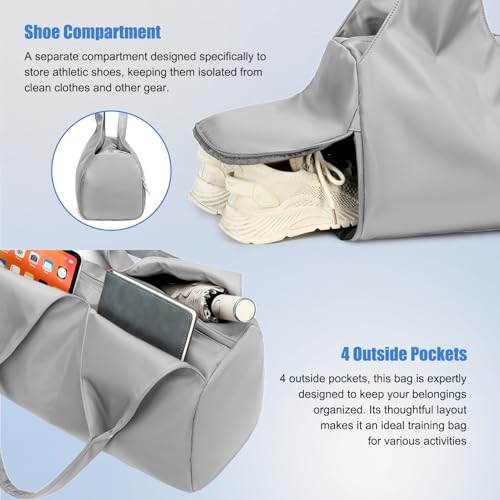 Forestfish Yoga Gym Bag For Women With Shoes Compartment & Wet Dry Storage Pockets Lightweight Duffel Bag, Grey - color: Grey