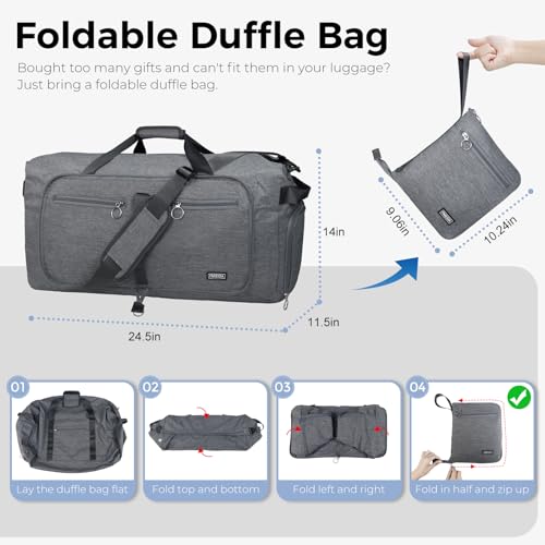 Fmeida 65L Duffle Bag with Shoes Compartment, Foldable Travel Duffel Bags for Men Women, Large Packable Travel Bag Water Repellent & Tear Resistant (Gray) - color: Textured Gray