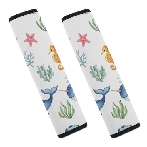 1 Pair Watercolor Whales Sea Horse Crabs Colorful Starfish Conch Coral Car Seat Straps Shoulder Pads Soft Padded Harness Pads Strap for Adult Use, Stroller Pushchair High Chair, Comfortable Driving - color: Pattern 657