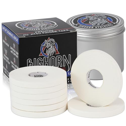 Bighorn Athletics Pro Series Jiu-Jitsu Finger Tape, 8-Rolls with Tin Holder, Enhanced Strength, Residue-Free (0.3-Inch, White) - color: White