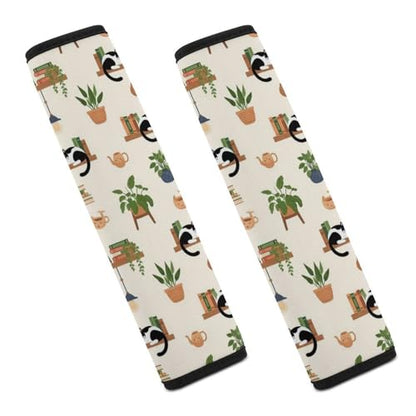 2PCS Soft Padded Car Seat Straps Shoulder Pads for Adult Use, Most Cars, Animal Plant Rustic Cute Black Cat Book Shoulder Protector, Shock Absorption - color: Pattern 801