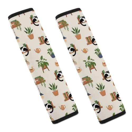 2PCS Soft Padded Car Seat Straps Shoulder Pads for Adult Use, Most Cars, Animal Plant Rustic Cute Black Cat Book Shoulder Protector, Shock Absorption - color: Pattern 801