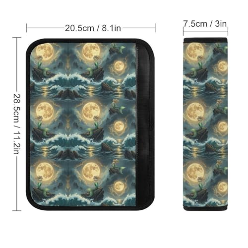 2 Pack Universal Fit Car Seat Belt Pad for Adult Use, All Vehicles, Mermaid Rock Full Moon Seat Belt Covers Cushion, Anti-Slip Pad - color: Pattern 152