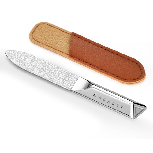 Makartt Metal Nail File for Natural Nails: Stainless Steel File, 1PC | Dual-Sided Coarse & Fine Grinding Surface, Precision, Durable, Nail Care Tool with Leather Case, for Women & Men - color: Metal nail file-1pc