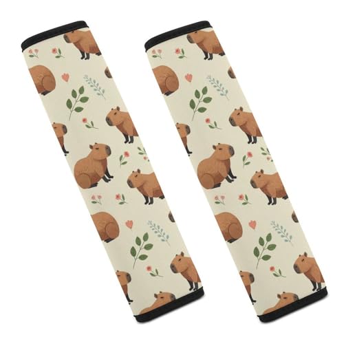 Universal Fit Cute Capybara Flroal Car Seat Belt Pad for Elderly Support, Stroller Pushchair High Chair, 1 Pair Shoulder Harness Cover Neck and Shoulder Support - color: Pattern 1105