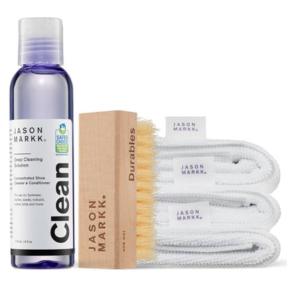 Jason Markk Essential Kit Shoe Cleaner & Microfiber Towels, 5-Piece Set, Deep Cleaning Solution, Durables Brush & 3 Pack Microfiber Towels, Sneaker Care, Ideal for Footwear