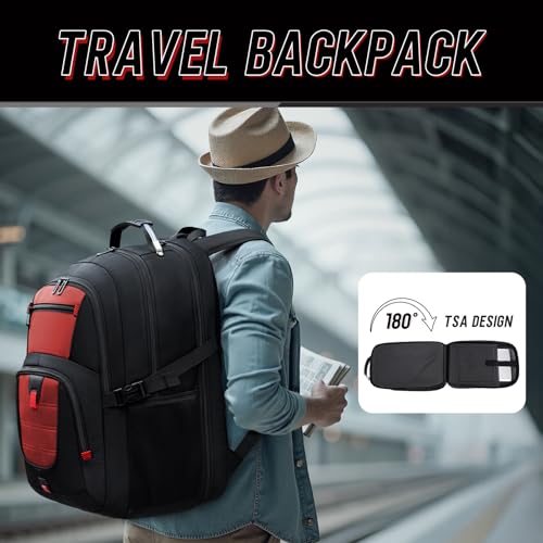 Z-MGKISS 18.4 Large Travel Backpack, USB Computer Bagpack Fits 18.4 Inch Laptop, Business Backpack for Men, TSA Flight Approved, Laptop Backpacks, Red - color: Red, size: 18.4IN