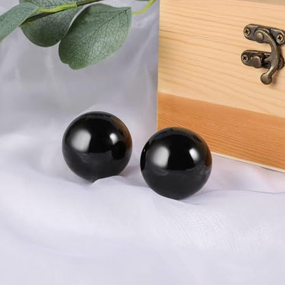 Learay 2Pcs Baoding Balls, Boading Balls for Hand Therapy, Black, 1.57 inch | Chinese Health Exercise Massage Balls with Carry Pouch for Stress Relief Meditation Ball - color: Black/1.57 Inch