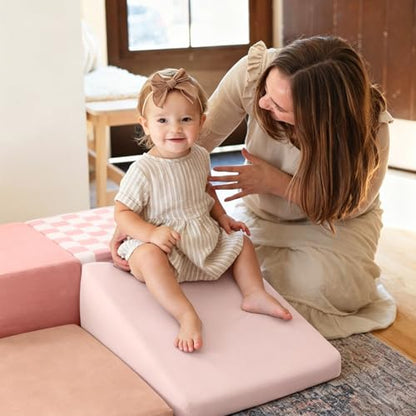 Tiny Land Soft Foam Climbing Blocks for Toddlers, 6-Piece Foam Blocks | Indoor Playground Baby Climbing Toys, Ideal Gift for Kids Activity Crawling and Sliding Foam Play Set (Pink Pastel) - color: Pink Pastel