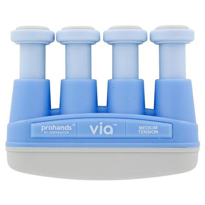 Prohands VIA Hand Exerciser, Finger Exerciser (Hand Grip Strengthener), Spring-Loaded, Finger-Piston System, Isolate and Exercise Each Finger, (6 lb Medium Tension, Blue-Via Music) - color: Blue