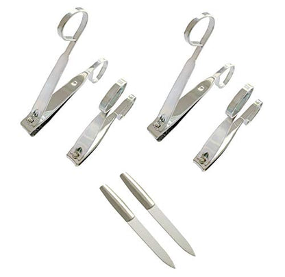 EZ Grip Nail Clippers 6PCS - Stainless Steel Fingernail Clippers for Men & Women - E Z Grip Scissor Like Nail Clippers Set of 4 Nail Scissors (Small and Large) + 2 Nail Files Plus Eyeglass Pouch