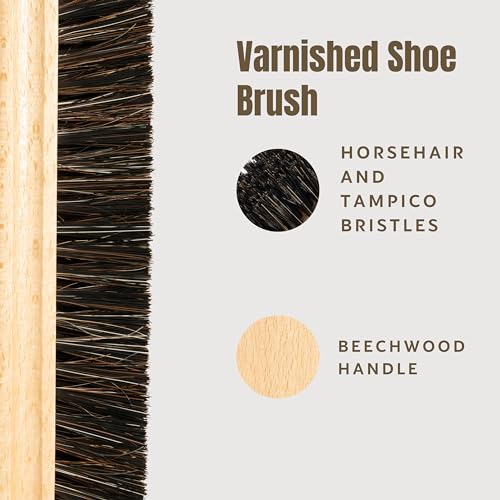 Konex Handcrafted Wooden Shoe Brush with Polished Finish - Shoe Cleaning Brush with Mix Horsehair and Tampico Bristles - Premium Shoe Brushes for Cleaning by Konex - color: Varnished