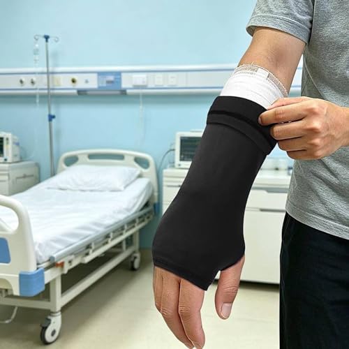 Cover Breathable Flexible Sleeve Soft Elastic Protector Reusable Nylon Spandex Material Open Finger Design Comfortable Compression Suitable, Black - color: Black
