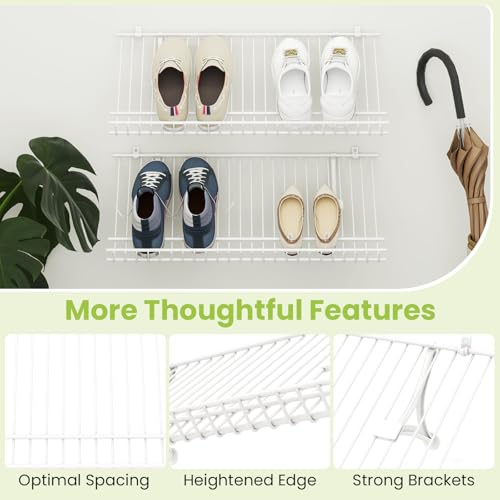 Tangkula 2 Pack Wall Mounted Shoe Rack, Sloping Shoe Organizer with Heightened Edge & Strong Brackets, Hanging Shoe Shelves for Entrance, Hallway, Bedroom, Space Saving