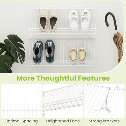 Tangkula 2 Pack Wall Mounted Shoe Rack, Sloping Shoe Organizer with Heightened Edge & Strong Brackets, Hanging Shoe Shelves for Entrance, Hallway, Bedroom, Space Saving