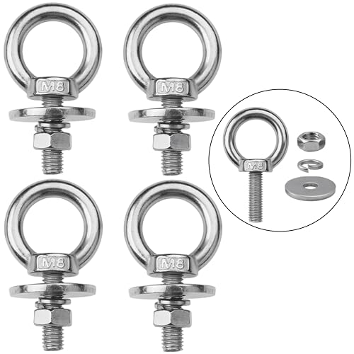 4 Pack M8 Stainless Steel Eye Bolts with Nuts, 5/16" x 1" Eye Bolts | 304 Stainless Steel Eye Bolt,Eye Bolts Heavy Duty for Hang Tie Down Outdoor,m8 eye bolt,Long Lifting Ring Eye Bolt - size: M8x26mm (5/16"x1")