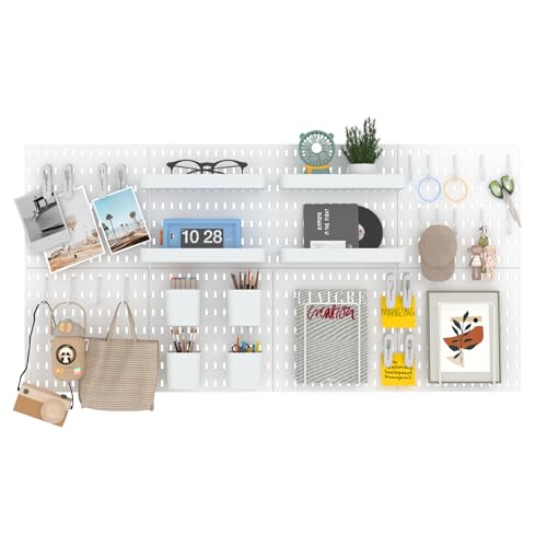8-Pack 22"x44" Plastic Pegboard Panels Durable Modular Organizer Boards for Wall Storage, Garage, Workshop & Craft Room – Lightweight & Easy to Install - color: White