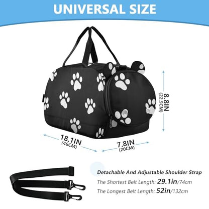 Kids Sports Duffel Bag for Boys & Girls - White Dog Paw Prints 100% Polyester Gym Bag with Separate Shoe Compartment, Adjustable Shoulder Strap, Compact Travel & Workout Gear Bag - color: White Dog Paw Prints