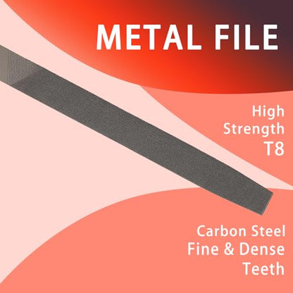 8 Inch Flat Hand File with High Carbon Hardened Steel, Ergonomic Grip, Plastic Non-Slip Handle, Ideal for Metal, Wood, Plastic & DIY Projects
