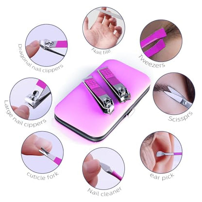 Manicure Set 8 in 1 Nail Clipper Set,RedFlow Nail Clippers,Fingernail & Toenail Clippers,Manicure Tools,Pedicure Tools,Suitable for Travel Manicure Kit,Nail Set Kit with Everything Profe (Purple) - color: Purple