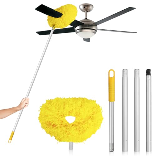 FONUNO Ceiling Fan Cleaner Duster High Ceiling Extended Fan Blade Cleaner | Reusable Microfiber Ceiling Fan Duster with Extension Handle from 13 to 50 Inch for Furniture Bookshelves Wall Door, Yellow - color: Yellow