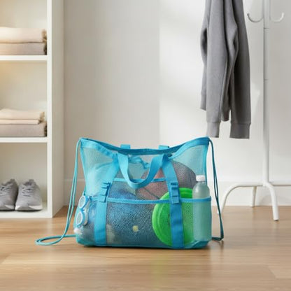Mesh Drawstring Gym Bag, Breathable Nylon Storage for Wet Gear and Sports Equipment, 17 x 15 Inch (1 PC) - color: Blue