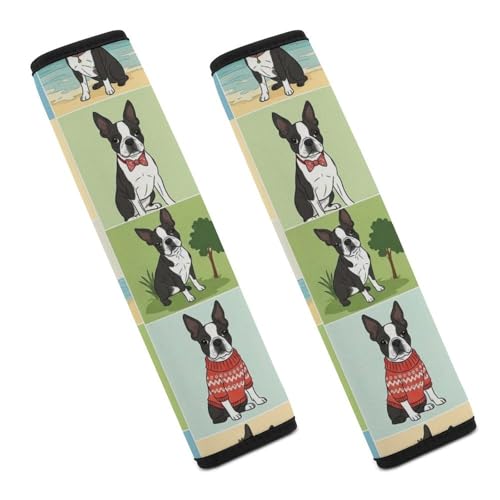 Universal Soft and Comfortable Car Seat Belt Pad for Adult Use, Most Cars, 1 Pair Funny Boston Terrier Automotive Seat Belt Protector Shock Absorption - color: Pattern 1100