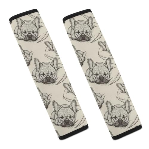 2 Piece Soft Padded Seat Belt Shoulder Pad for Adult Use, All Vehicles, Cute French Bulldog Puppy Automotive Seat Belt Protector, Easy Install (No Tool) - color: Pattern 144