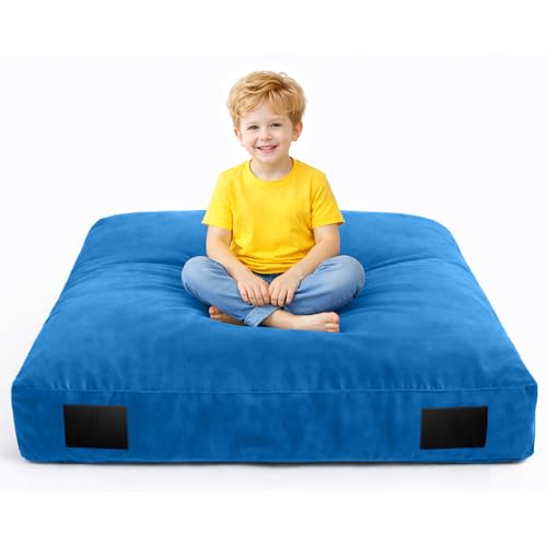 Crash Pad for Kids Sensory & Washable Velvet Cover | Autism Sensory Crash Pad & Crash Mat, Soft High Density Foam Landing Pad for Indoor Play & Sensory Gym, Gift for Children - color: Light Blue, size: 4x4 Feet