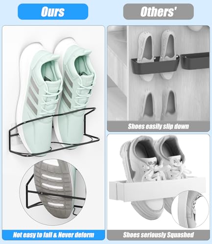 Wall Mounted Shoe Rack 6PCS, with Sticky Hanging Strips, Metal Wall Shoe Storage, Hanging Shoe Organizer for Door/RV/Wall