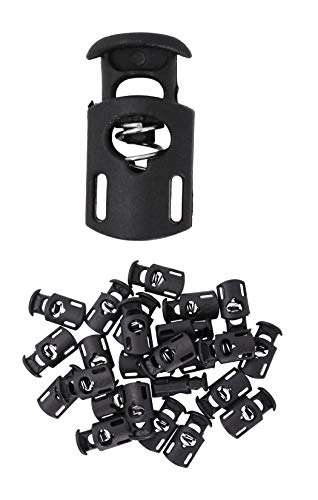 Mandala Crafts Black Spring Cord Locks Barrel Toggles for Drawstrings | 100 PCs, Waterproof, Plastic Stoppers, Single Hole Clamps, Clips Locking Ends for Paracord Shoelace Face Mask Round Flat Cord - color: Black, size: Barrel Single Hole 1 Inch