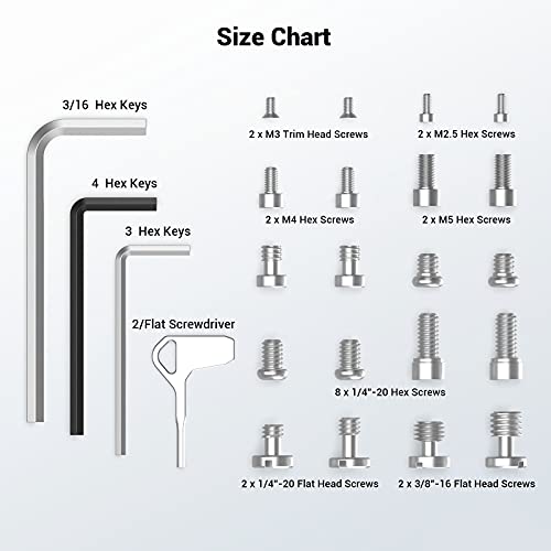 SMALLRIG 20Pcs Screws Hex Key Plate,1/4"-20, 3/8"-16, M2.5, M3, M4, M5 | Include 1/4"-20, 3/8"-16, M2.5, M3, M4, M5,hex keys