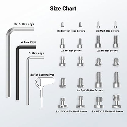 SMALLRIG 20Pcs Screws Hex Key Plate,1/4"-20, 3/8"-16, M2.5, M3, M4, M5 | Include 1/4"-20, 3/8"-16, M2.5, M3, M4, M5,hex keys