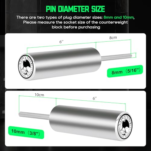 Weight Stack Pin Extender for Gym Cable Machine & Home Gym, Ø 8 mm/Ø 10 mm, Allowing Additional Olympic Weight Plates, Made of Durable Steel for Secure and Long-Lasting Use - size: 8mm×6‘’