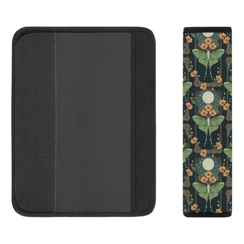 2PCS Full Moon Stars Floral Art Mystical Luna Moth Seat Belt Cover Soft Padded Neck Strap Covers for Kids, All Vehicles, Comfortable Driving - color: Pattern 569