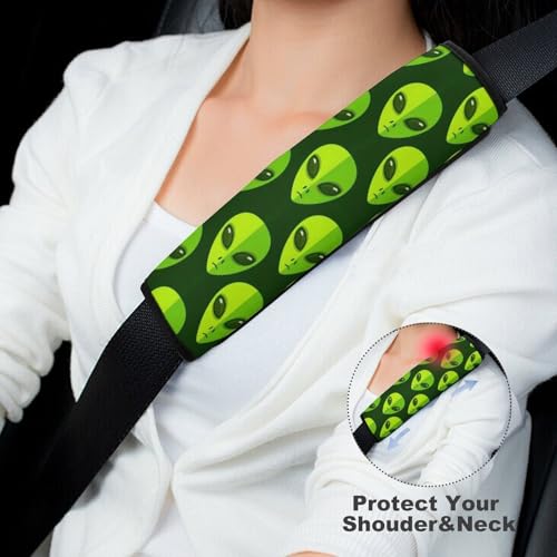 2PCS Space Alien Faces Car Seat Straps Shoulder Pads Universal Soft and Comfortable Seat Belt Covers Cushion for Child, All Vehicles, Shock Absorption - color: Pattern 412