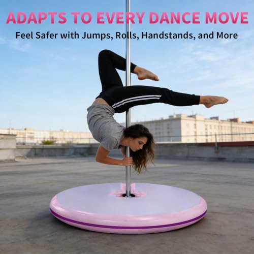 Pole Dance Crash Mat, Inflatable Safety Cushion, Folding Crash Exercise Pad, Non-Slip Base, Waterproof, Manual Pump Included for Home & Studio - size: 120*10cm/47.2*3.94in