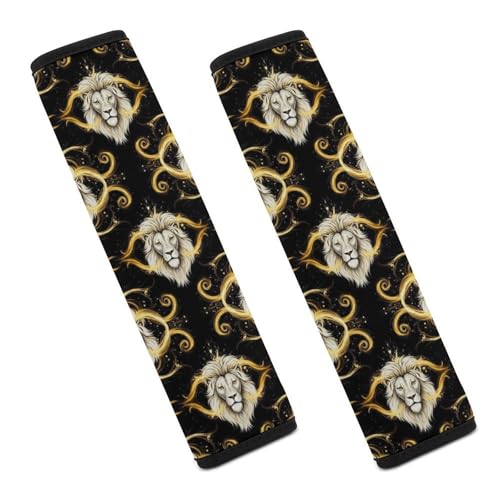 2 Pack Lions Luxury Black Gold Artistic Wildlife Seat Belt Shoulder Pad Universal Fit Harness Pads Strap for Kids, Car Seats Pushchair Strollers High Chair Pushchair, Shock Absorption - color: Pattern 573