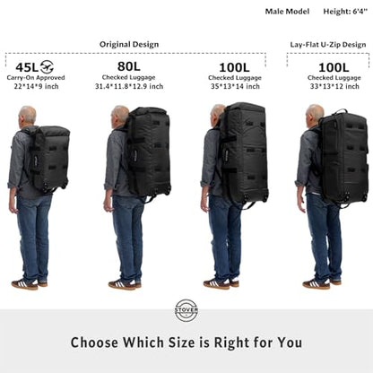 STOVER 45/80/100L Rolling Duffel Bag with Wheels, X-Large Durable Travel Duffle + Toiletry Bag, Heavy Duty, Packable with Shoulder Straps- Use as Luggage or Backpack (Camouflage) - color: Camouflage