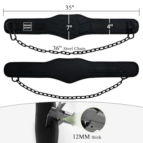 12 mm Thick Heavy Duty Dip Belt with 36 IN Steel Chain, 35" Weighted Pull Up Belt for Added Weight Training, Chin Ups, Pull Ups, Tricep Dips And More - color: Black
