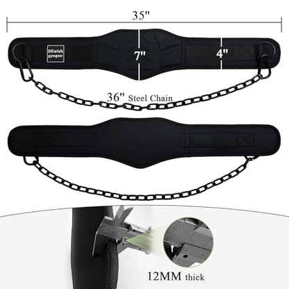 12 mm Thick Heavy Duty Dip Belt with 36 IN Steel Chain, 35" Weighted Pull Up Belt for Added Weight Training, Chin Ups, Pull Ups, Tricep Dips And More - color: Black