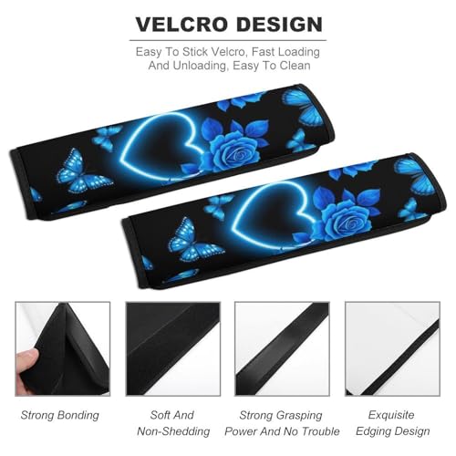2 Piece Butterfly Blue Rose Car Seat Belt Pad Breathable Seat Belt Cushion for Child, Stroller Pushchair High Chair, Easy Install (No Tool) - color: Pattern 1164