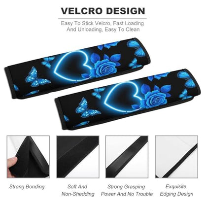 2 Piece Butterfly Blue Rose Car Seat Belt Pad Breathable Seat Belt Cushion for Child, Stroller Pushchair High Chair, Easy Install (No Tool) - color: Pattern 1164